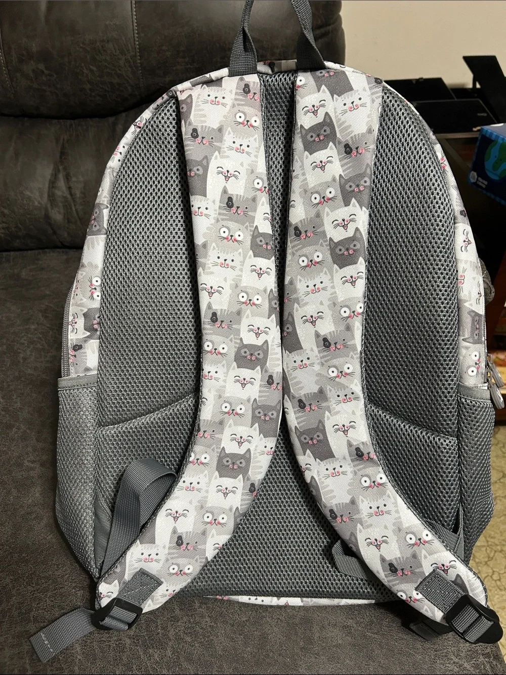 NWT Geckobrands Cat Print Backpack. Gray with Pink Accents Girls Love.